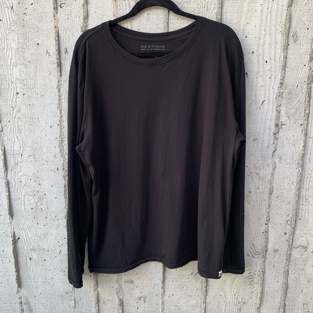 Ace Rivington Black Long Sleeve Shirt Cotton Made in California, USA Crewneck XL